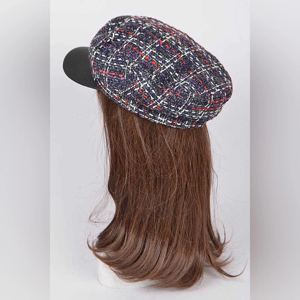 Vegan Leather Tweed Newsboy Hat Cap